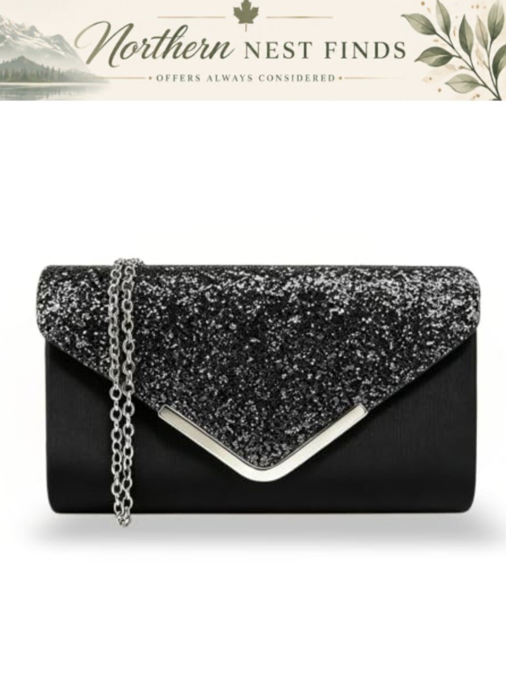 Women's Sequin Clutch Evening Bag Detachable Chain Crossbody Purse